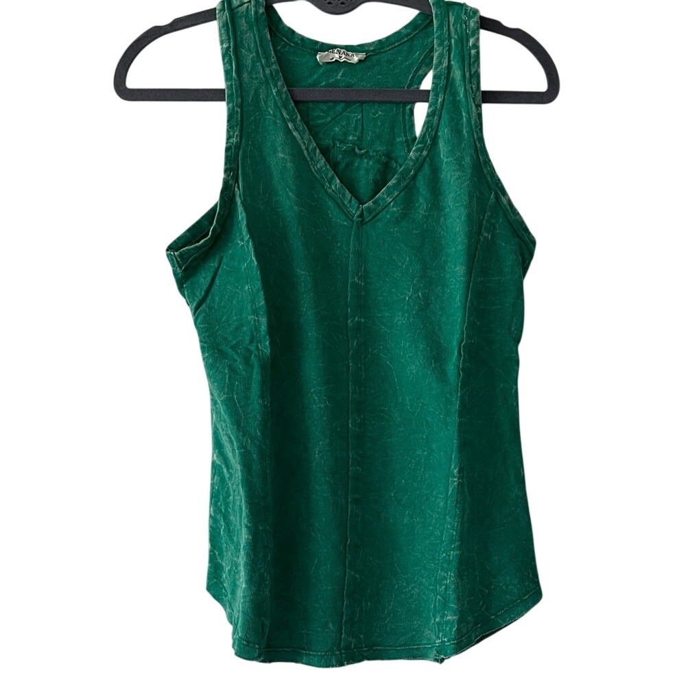 Zenana Women's Green Mineral Wash V-Neck Tank Top Medium NEW